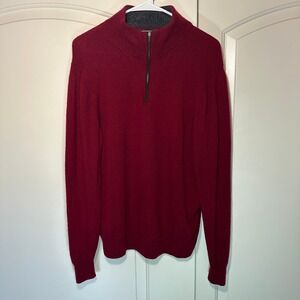 The Cashmere Project Burgundy Red 1/4 Zip 100% Cashmere Sweater Mens M Soft
